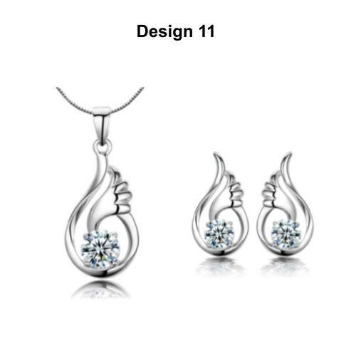 [Necklace Earring Set at RM60] [Come With Jewellery Box] Luxury Silver Necklace and Earring Set