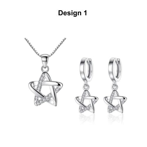 [Necklace Earring Set at RM60] [Come With Jewellery Box] Luxury Silver Necklace and Earring Set