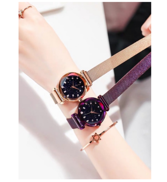 [2 For RM35] [100% Ready Stock] Starry Diamond Magnetic Buckle Stainless Steel Women Watch
