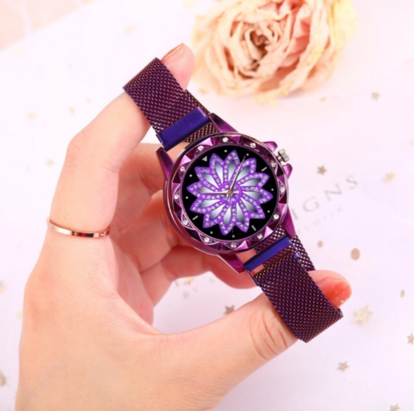 Flower Designed Luxury Women Magentic Watch