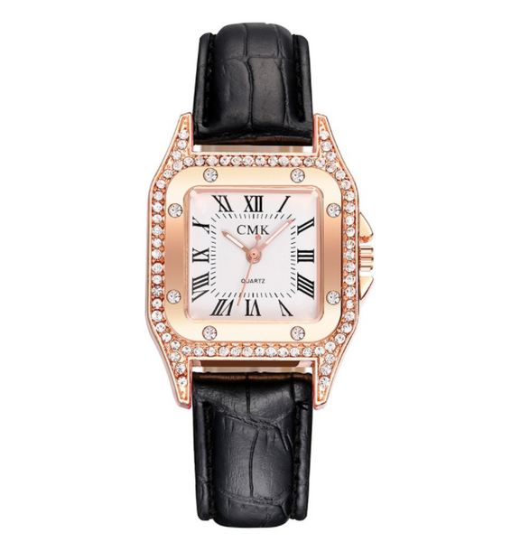 [Bundle for 2 @ RM35] [100% Ready Stock] Luxury Rhinestone Square Designed Women Leather Watch