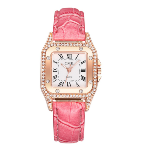 [100% Ready Stock] Luxury Rhinestone Square Designed Women Leather Watch