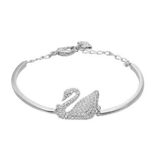 Luxury Italian Zircon Crystal Silver Swan Bracelet