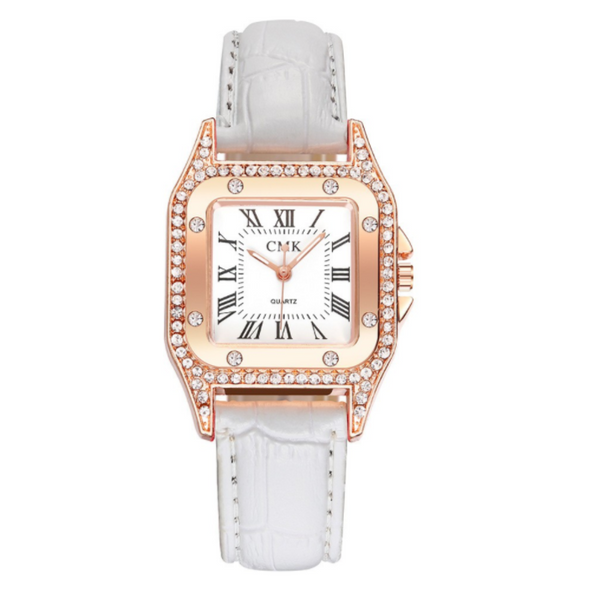 [100% Ready Stock] Luxury Rhinestone Square Designed Women Leather Watch