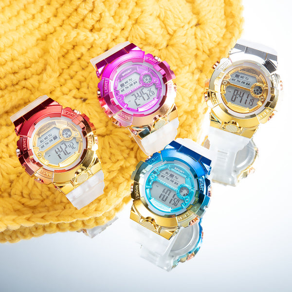 [100% Ready Stock] Transparent Rainbow Colour Unisex Multi-Functional LED Watch